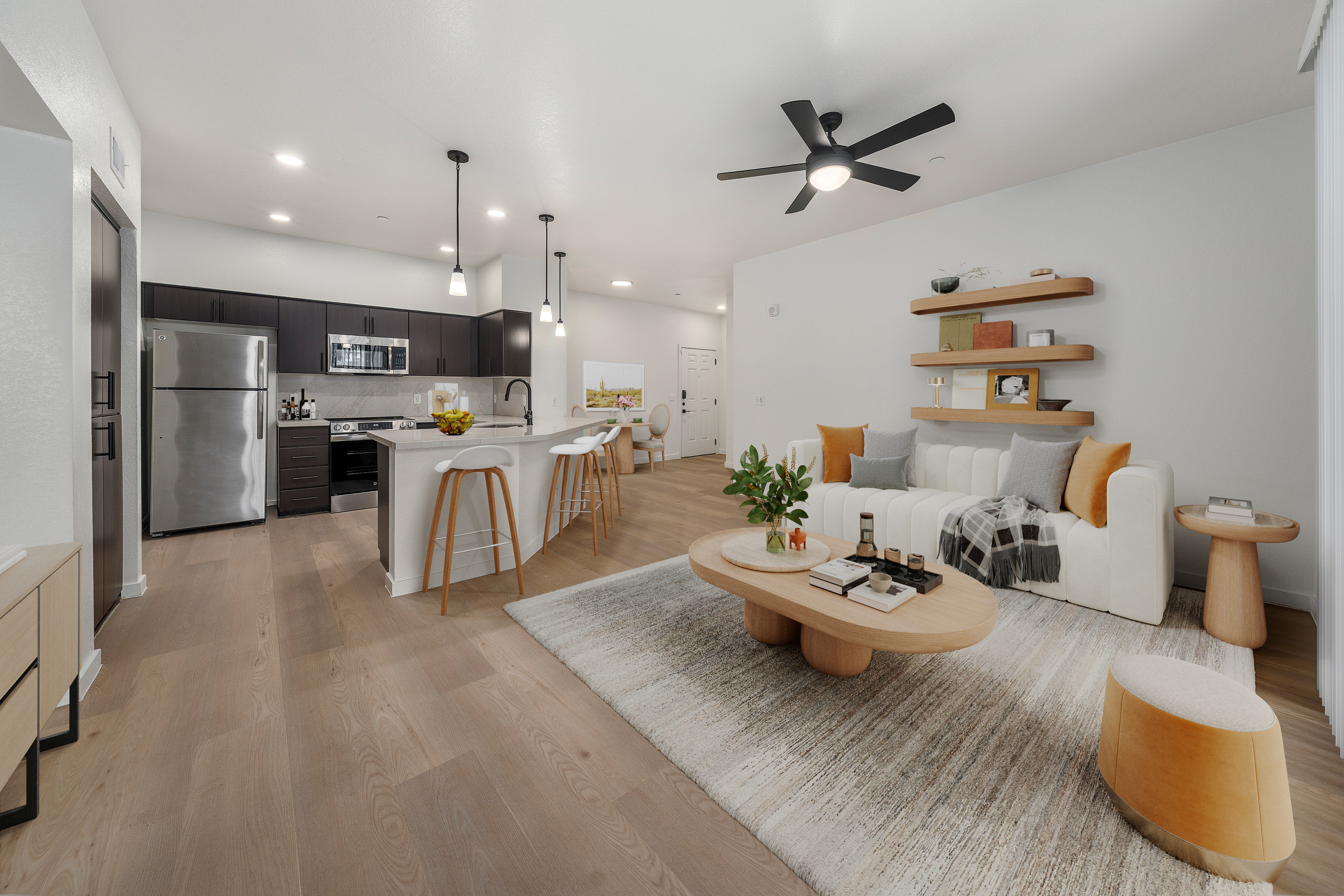 Open Layout Living Room and Kitchen Design