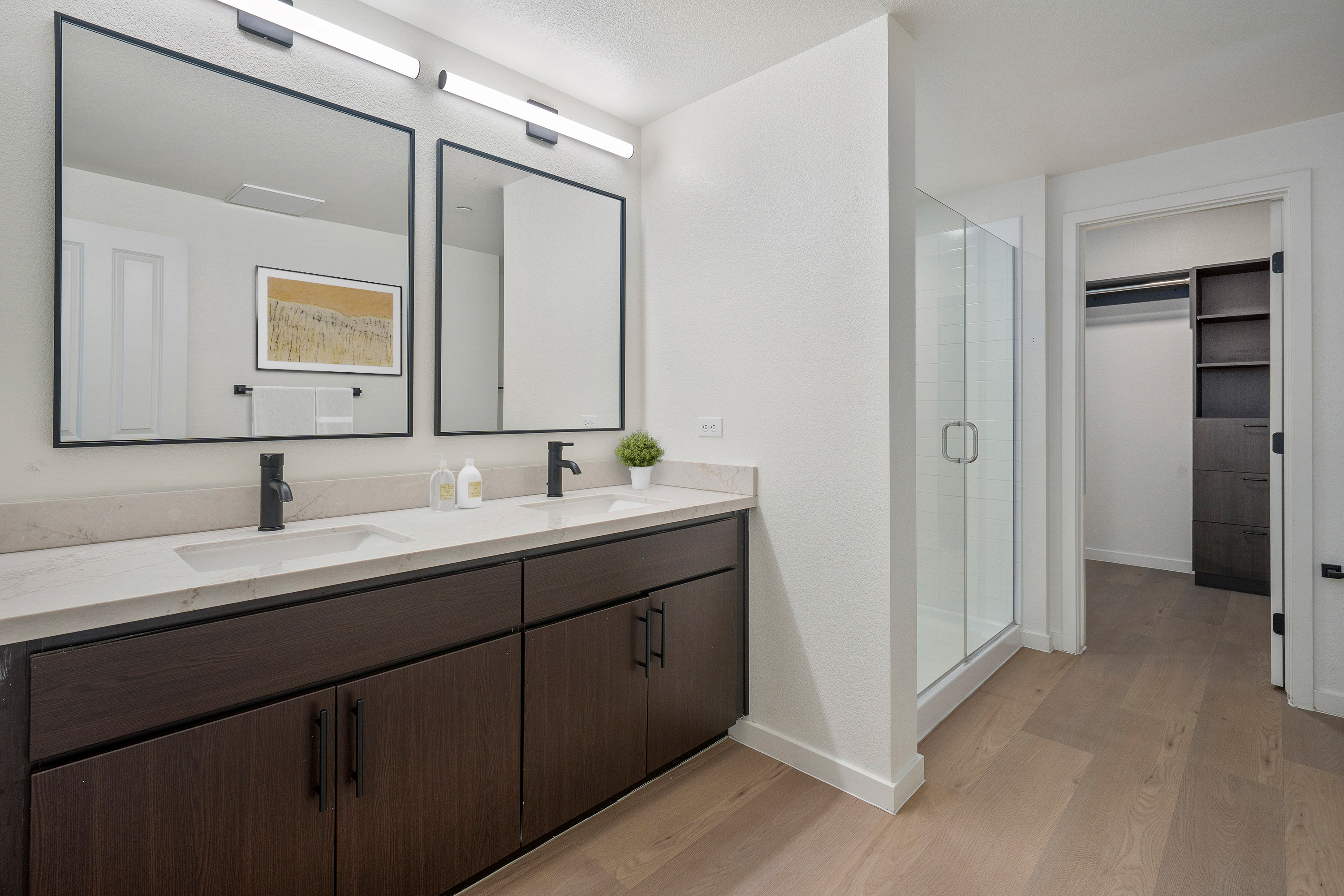 Dual Sink Bathroom Vanity with Walk-In Closet